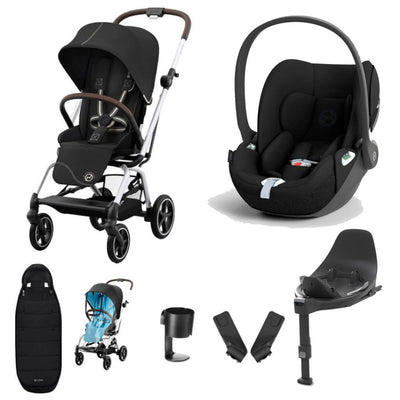 Bambinista-CYBEX-Travel-CYBEX Eezy S Twist+2 Travel System Silver Frame Luxury Bundle CLOUD T I-SIZE and Base with Gold Footmuff - Moon Black