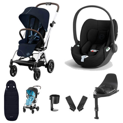 Bambinista-CYBEX-Travel-CYBEX Eezy S Twist+2 Travel System Silver Frame Luxury Bundle CLOUD T I-SIZE and Base with Gold Footmuff - Ocean Blue