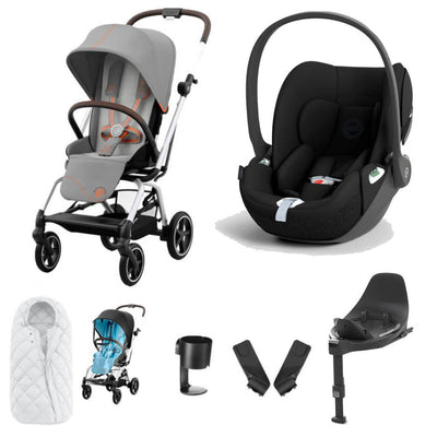 Bambinista-CYBEX-Travel-CYBEX Eezy S Twist+2 Travel System Silver Frame Luxury Bundle CLOUD T I-SIZE and Base with Snogga Footmuff - Lava Grey