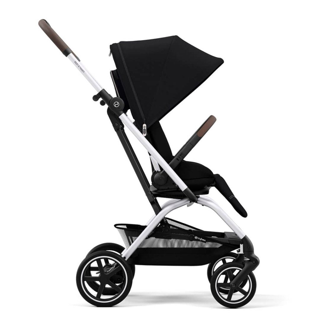 Bambinista-CYBEX-Travel-CYBEX Eezy S Twist+2 Travel System Silver Frame Luxury Bundle CLOUD T I-SIZE and Base with Snogga Footmuff - Moon Black