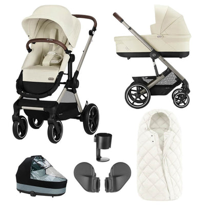 Bambinista-CYBEX-Travel-CYBEX EOS Travel System Essential Bundle with Snogga Footmuff - Seashell Beige (2023 New Generation)