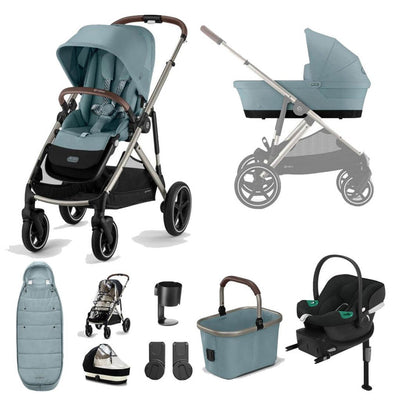 Bambinista-CYBEX-Travel-CYBEX Gazelle S Travel System (10 Piece) Comfort Bundle With Gold Footmuff and ATON B2 - Sky Blue