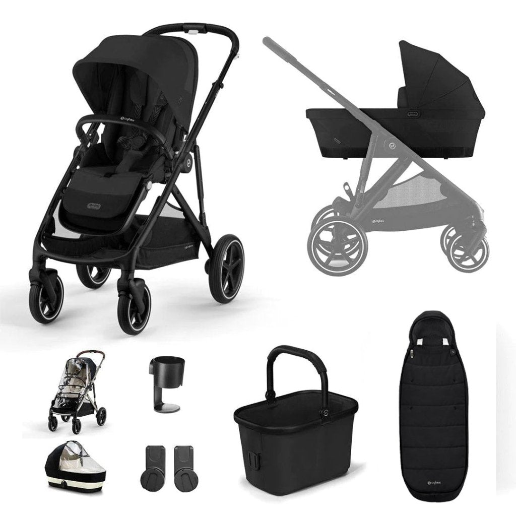 Bambinista-CYBEX-Travel-CYBEX Gazelle S Travel System (5 Piece) Essential Bundle With Gold Footmuff - Moon Black (2023 New Generation)