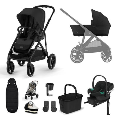 Bambinista-CYBEX-Travel-CYBEX Gazelle S Travel System (7 Piece) Comfort Bundle With Gold Footmuff and ATON B2 I-SIZE - Moon Black (2023 New Generation)
