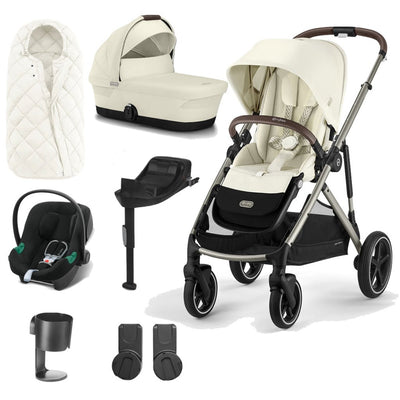 Bambinista-CYBEX-Travel-CYBEX Gazelle S Travel System (7 Piece) Comfort Bundle With Snogga and ATON B2 I-SIZE - Seashell Beige (2023 New Genration)