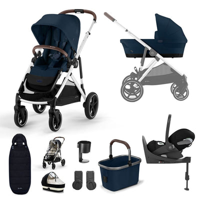 Bambinista-CYBEX-Travel-CYBEX Gazelle S Travel System (7 Piece) Luxury Bundle With Gold Footmuff and CLOUD T I-SIZE - Ocean Blue (2023 New Generation)