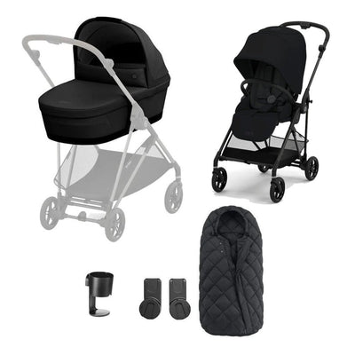 Bambinista-CYBEX-Travel-Cybex Melio Carbon Travel System (5 Piece) Essential Bundle - Moon Black (2023 New Generation)