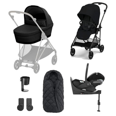 Bambinista-CYBEX-Travel-Cybex Melio Carbon Travel System (7 Piece) Luxury Bundle With CLOUD T I-SIZE - Moon Black (2023 New Generation)