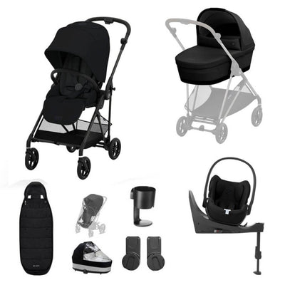 Bambinista-CYBEX-Travel-Cybex Melio Carbon Travel System CLOUD T I-SIZE and Base Luxury Bundle With Gold Footmuff - Moon Black