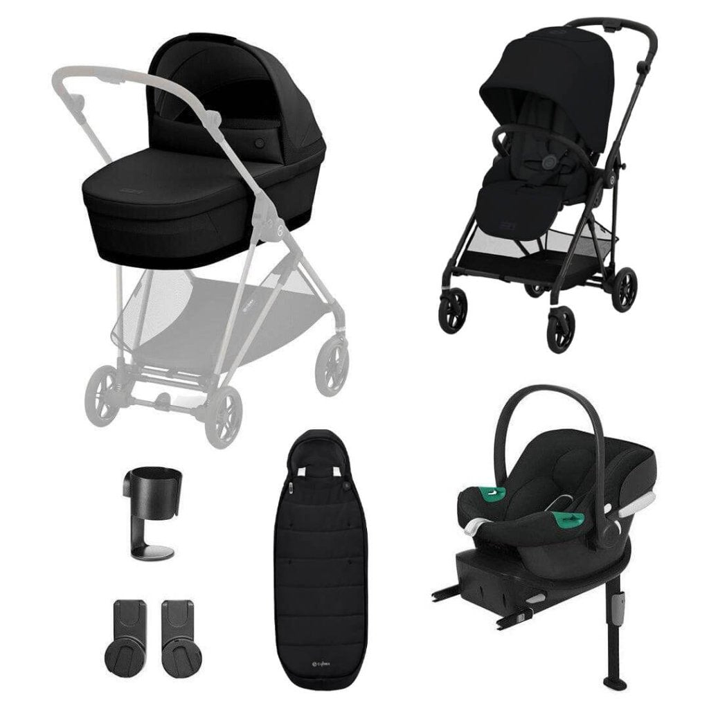 Bambinista-CYBEX-Travel-Cybex Melio Carbon Travel System Comfort Bundle with ATON B2 I-SIZE and Gold Footmuff - Moon Black