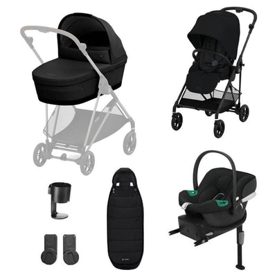 Bambinista-CYBEX-Travel-Cybex Melio Carbon Travel System Comfort Bundle with ATON B2 I-SIZE and Gold Footmuff - Moon Black