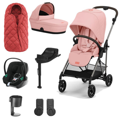 Bambinista-CYBEX-Travel-Cybex Melio Travel System (7 Piece) Comfort Bundle With Aton B2 I-SIZE - Hibiscus Red (2023 New Generation)