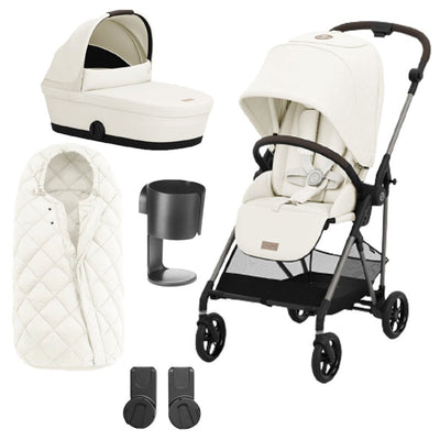 Bambinista-CYBEX-Travel-Cybex Melio Travel System (7 Piece) Essential Bundle - Cotton White (2023 New Generation)