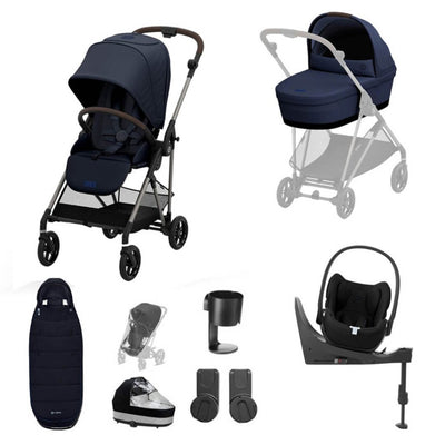 Bambinista-CYBEX-Travel-CYBEX Melio Travel System (7 Piece) Luxury Bundle With CLOUD T I-SIZE and Gold Footmuff - Ocean Blue