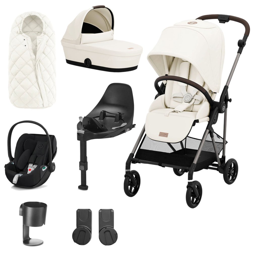 Bambinista-CYBEX-Travel-Cybex Melio Travel System (7 Piece) Luxury Bundle With CLOUD Z2 I-SIZE - Cotton White (2023 New Generation)