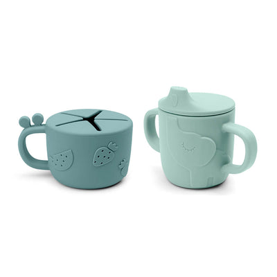 Bambinista-DONE BY DEER-Tableware-Done By Deer Peekaboo Spout/Snack Cup Set Deer Friends Blue