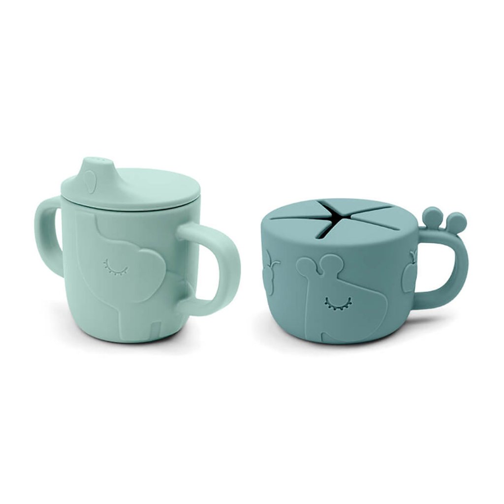 Bambinista-DONE BY DEER-Tableware-Done By Deer Peekaboo Spout/Snack Cup Set Deer Friends Blue