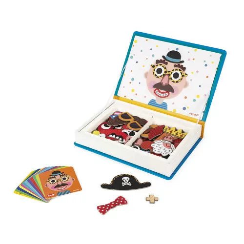 Bambinista-Janod-Toys-Janod Crazy Faces Magneti'book - 52 Magnets (Blue)