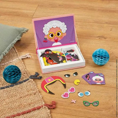 Bambinista-Janod-Toys-Janod Crazy Faces Magneti'book - 52 Magnets (Pink)