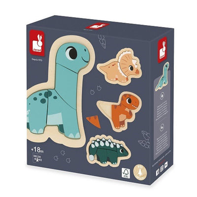 Bambinista-Janod-Toys-Janod Set of 4 Progressive Dinosaur Puzzles - Set of 2, 3, 4 and 5 Piece Puzzles for Little Hands