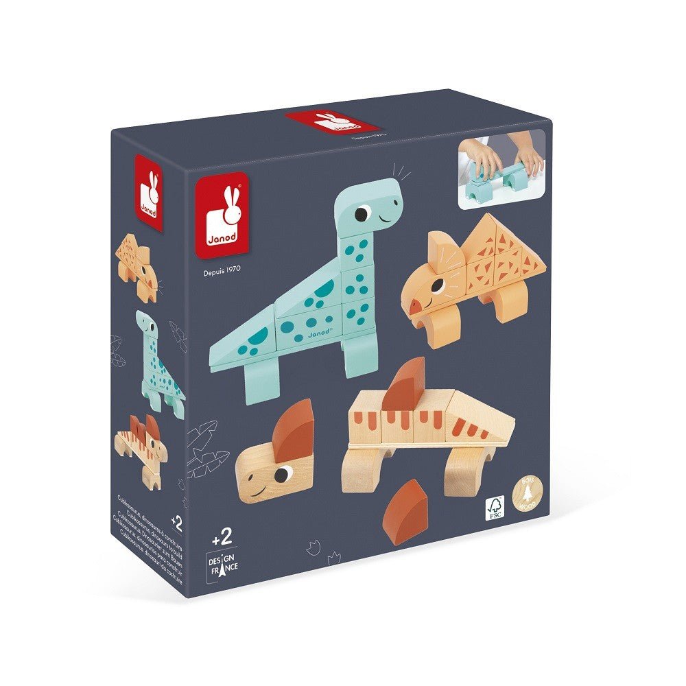 Bambinista-Janod-Toys-Janod Wooden Cubikosaurus 3 Dinosaur Building Set