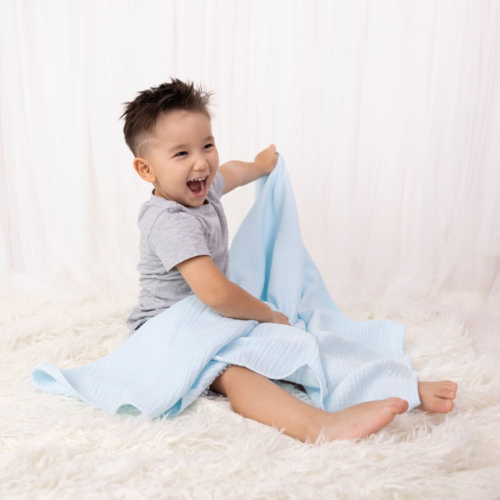 Bambinista-KIKI & SEBBY-Home-KIKI & SEBBY 4 Layer Cotton Muslin Blanket (120 x 120 cm) - Blue