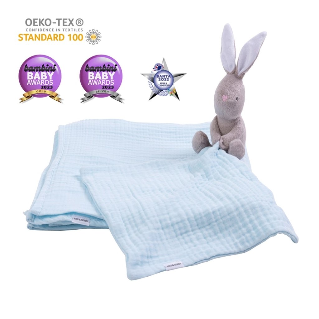 Bambinista-KIKI & SEBBY-Home-KIKI & SEBBY Bunny Comforter with Blue Muslin