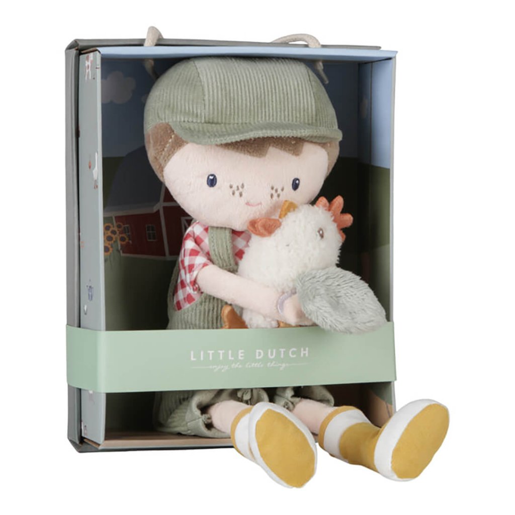 Bambinista-LITTLE DUTCH-Toys-LITTLE DUTCH Cuddle Doll 35cm - Farmer Jim With Chicken