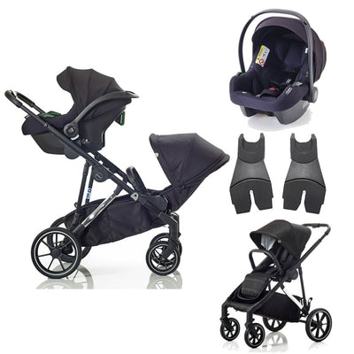 Bambinista-MEE-GO-Travel-MEE-GO Uno Plus Double Stroller with Cosmo i-Size Car Seat - Black/Chrome