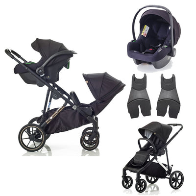 Bambinista-MEE-GO-Travel-MEE-GO Uno Plus Double Stroller with Cosmo i-Size Car Seat - Black/Rose