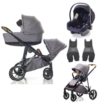 Bambinista-MEE-GO-Travel-MEE-GO Uno Plus Double Stroller with Cosmo i-Size Car Seat - Grey/Chrome