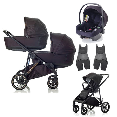 Bambinista-MEE-GO-Travel-MEE-GO Uno Plus Twin Stroller with 2 Cosmo i-Size Car Seats Stroller - Black/Rose
