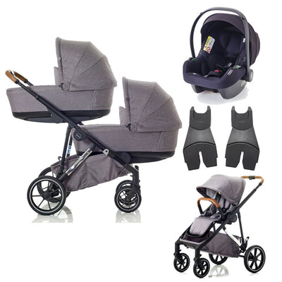 Bambinista-MEE-GO-Travel-MEE-GO Uno Plus Twin Stroller with 2 Cosmo i-Size Car Seats Stroller - Grey/Chrome