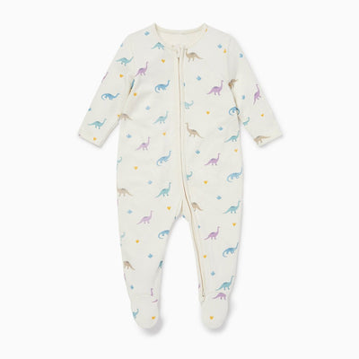 Bambinista-MORI-Pyjamas-MORI Dino Print Clever Zip Sleepsuit - Purple Dino
