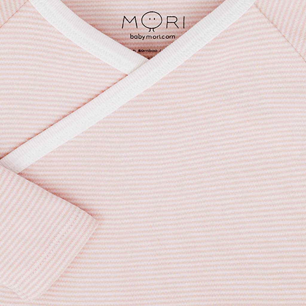 Bambinista-MORI-Pyjamas-MORI Long Sleeve Kimono Bodysuit - Blush Stripe