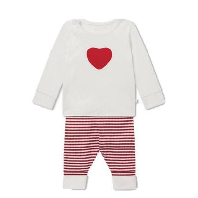 Bambinista-MORI-Pyjamas-MORI Love Heart & Stripe Pyjamas - Tofu & Ruby Stripe