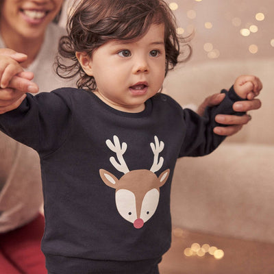Bambinista-MORI-Tops-MORI Organic Cotton Reindeer Sweatshirt - Navy