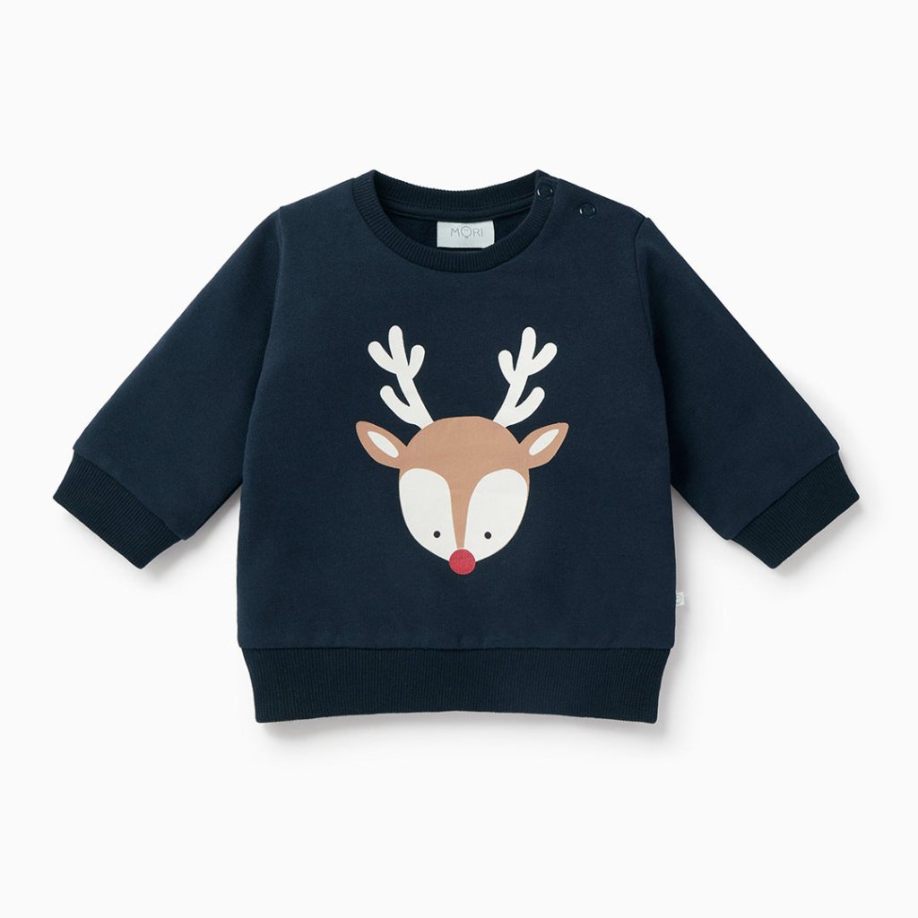 Bambinista-MORI-Tops-MORI Organic Cotton Reindeer Sweatshirt - Navy