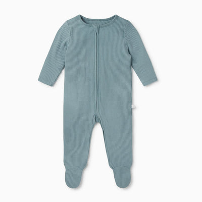 Bambinista-MORI-Pyjamas-MORI Ribbed Clever Zip Sleepsuit - Ribbed Blue
