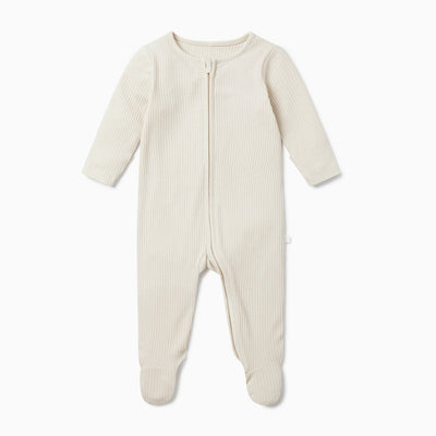 Bambinista-MORI-Pyjamas-MORI Ribbed Clever Zip Sleepsuit - Ribbed Ecru
