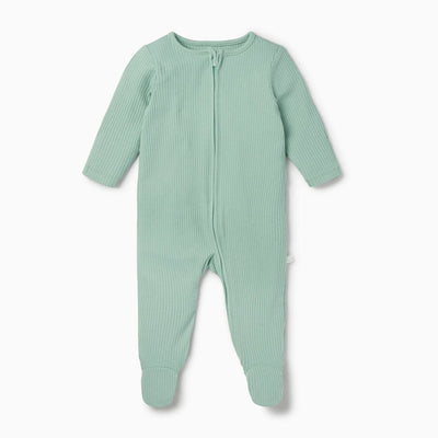 Bambinista-MORI-Pyjamas-MORI Ribbed Clever Zip Sleepsuit - Ribbed Mint