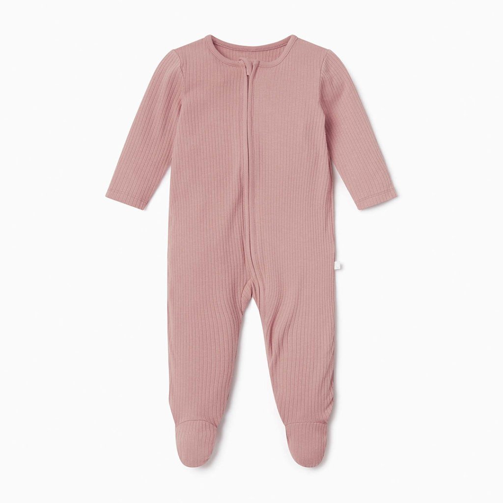 Bambinista-MORI-Pyjamas-MORI Ribbed Clever Zip Sleepsuit - Ribbed Rose
