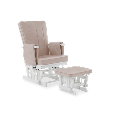 Bambinista-OBABY-Home-OBABY Deluxe Reclining Glider Chair and Stool - White with Sand Cushion
