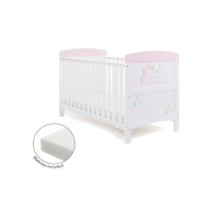 Bambinista-OBABY-Home-OBABY Grace Inspire Cot Bed & Fibre Mattress Unicorn