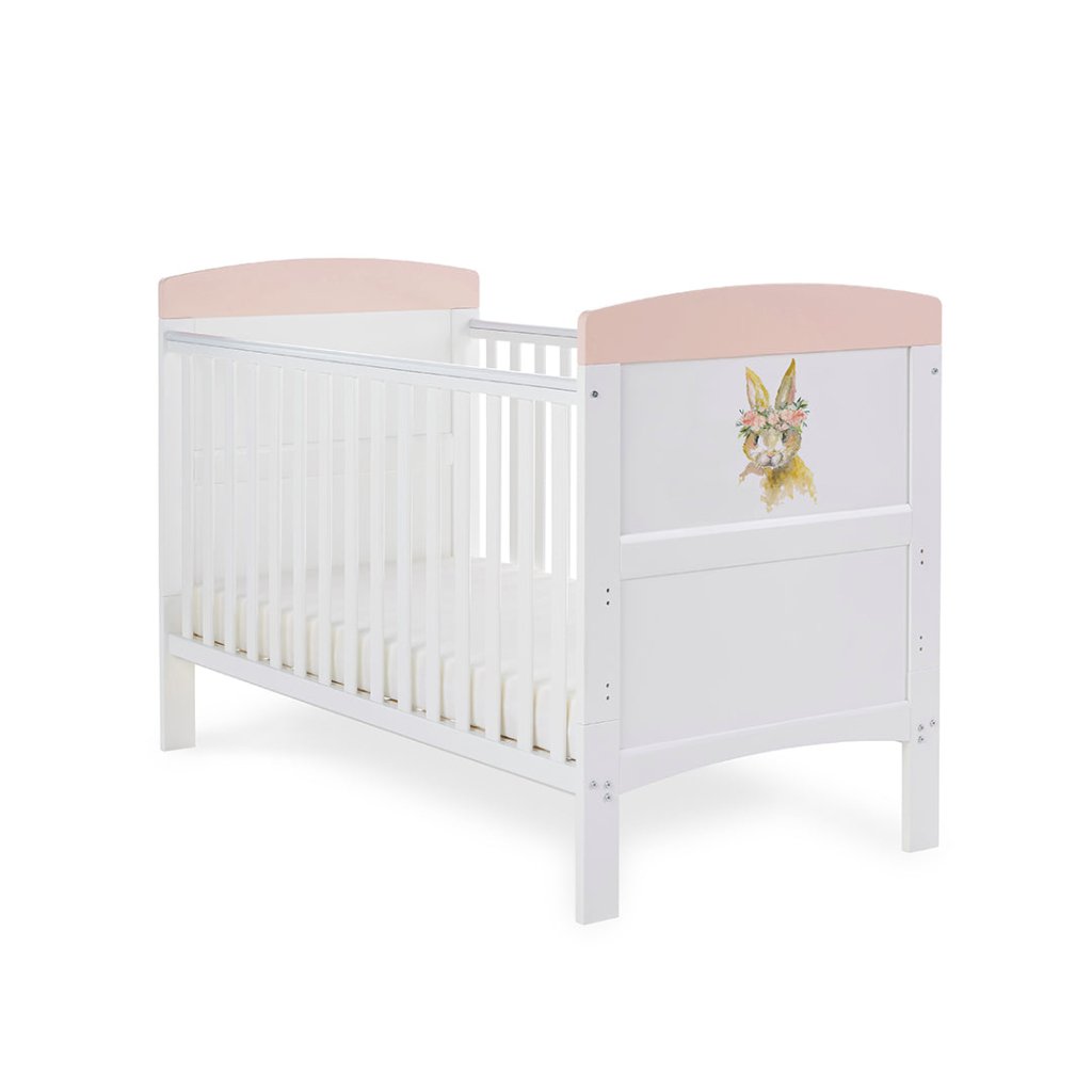 Bambinista-Obaby-Home-OBABY Grace Inspire Cot Bed Water Colour Rabbit - Pink