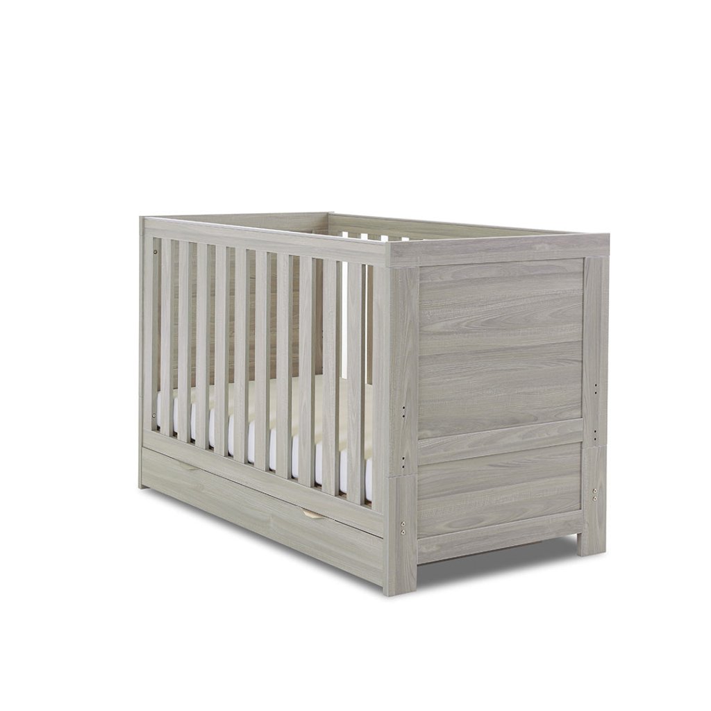 OBABY Nika Cot Bed Under Drawer Grey Wash White Bambinista
