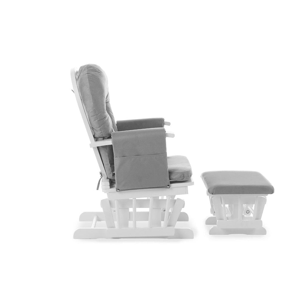 Bambinista-OBABY-Home-OBABY Reclining Glider Chair and Stool - White with Grey Cushion