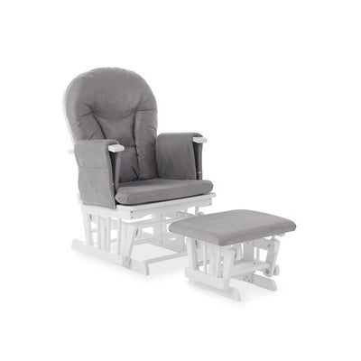 Bambinista-OBABY-Home-OBABY Reclining Glider Chair and Stool - White with Grey Cushion