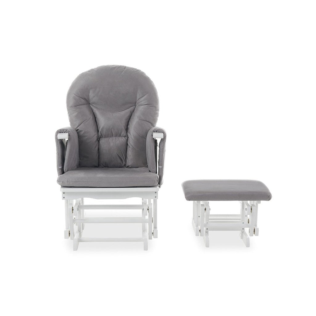 Bambinista-OBABY-Home-OBABY Reclining Glider Chair and Stool - White with Grey Cushion