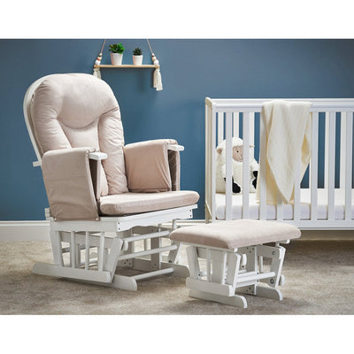 Bambinista-OBABY-Home-OBABY Reclining Glider Chair and Stool - White with Sand Cushion